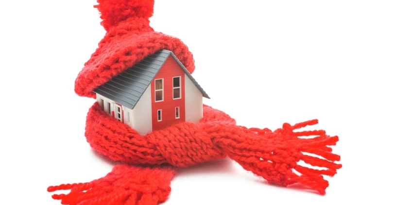 little house wrapped in a red scarf